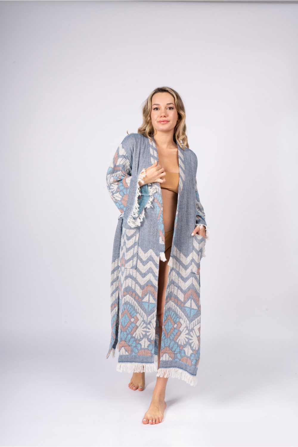[CHAPUTS Acteon Blue Bathrobe] Peshtemal Turkish Towel Bathrobe Fouta